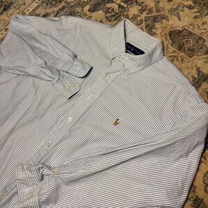 Polo Ralph Lauren Men's Yarmouth Oxford Shirt Blue/White Striped, Collared Large